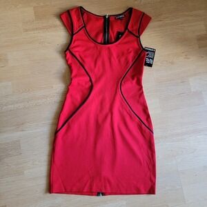NWT Express Red Cap Sleeve Sheath Dress Black Trim‎ Zipper Detail Size 4